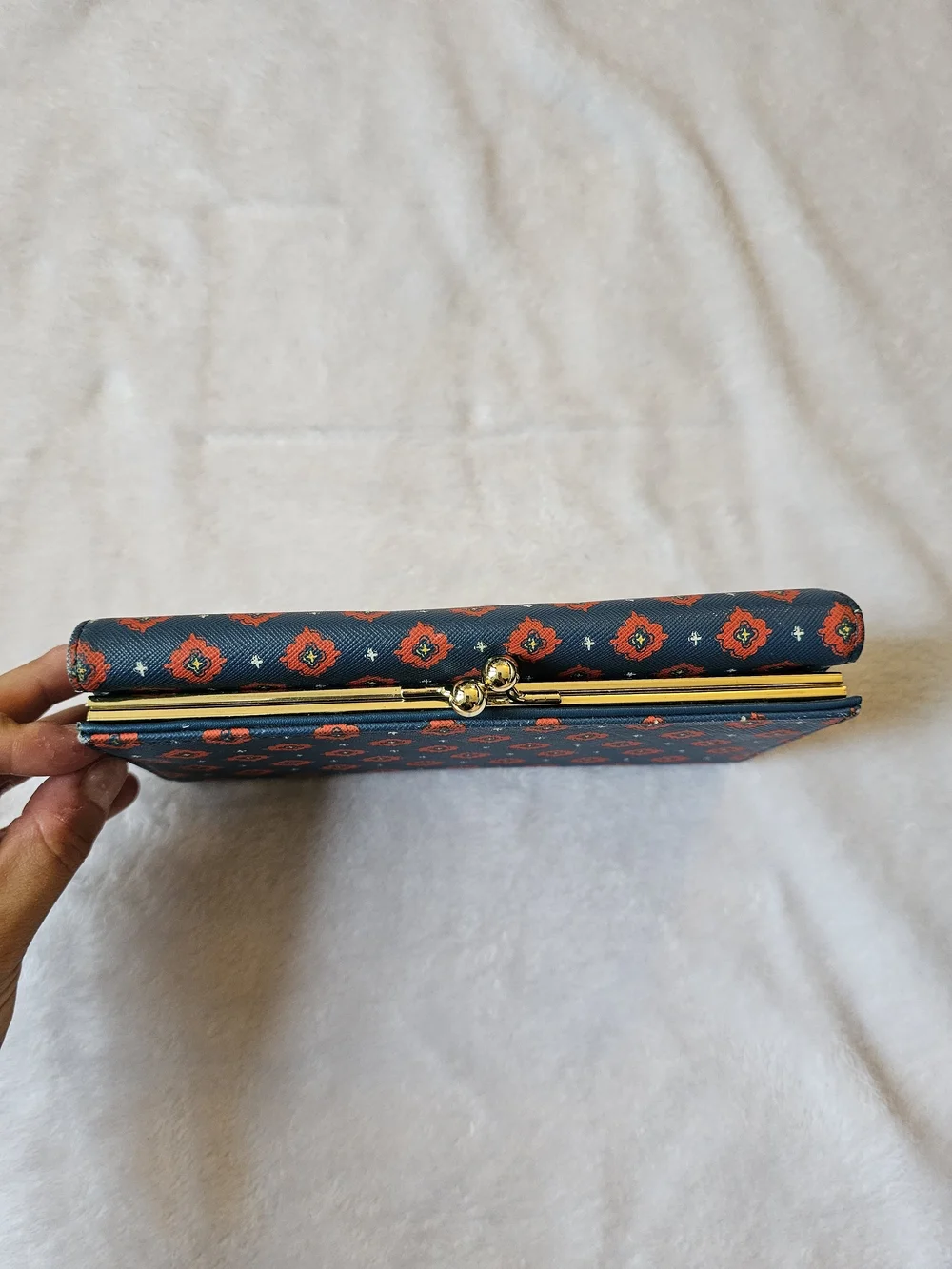 Blue Pattern Wallet with Gold Accent